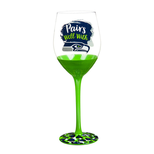 Seattle Seahawks Glass 17oz Wine Stemmed Boxed