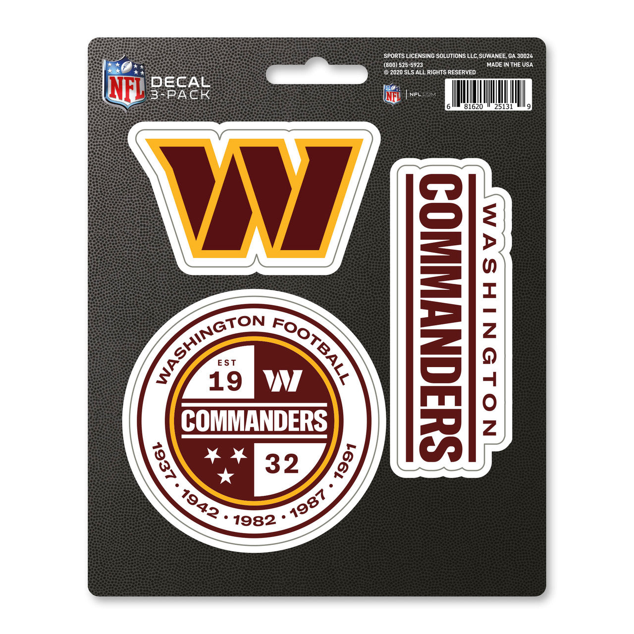 Washington Commanders Decal Die Cut Team 3 Pack