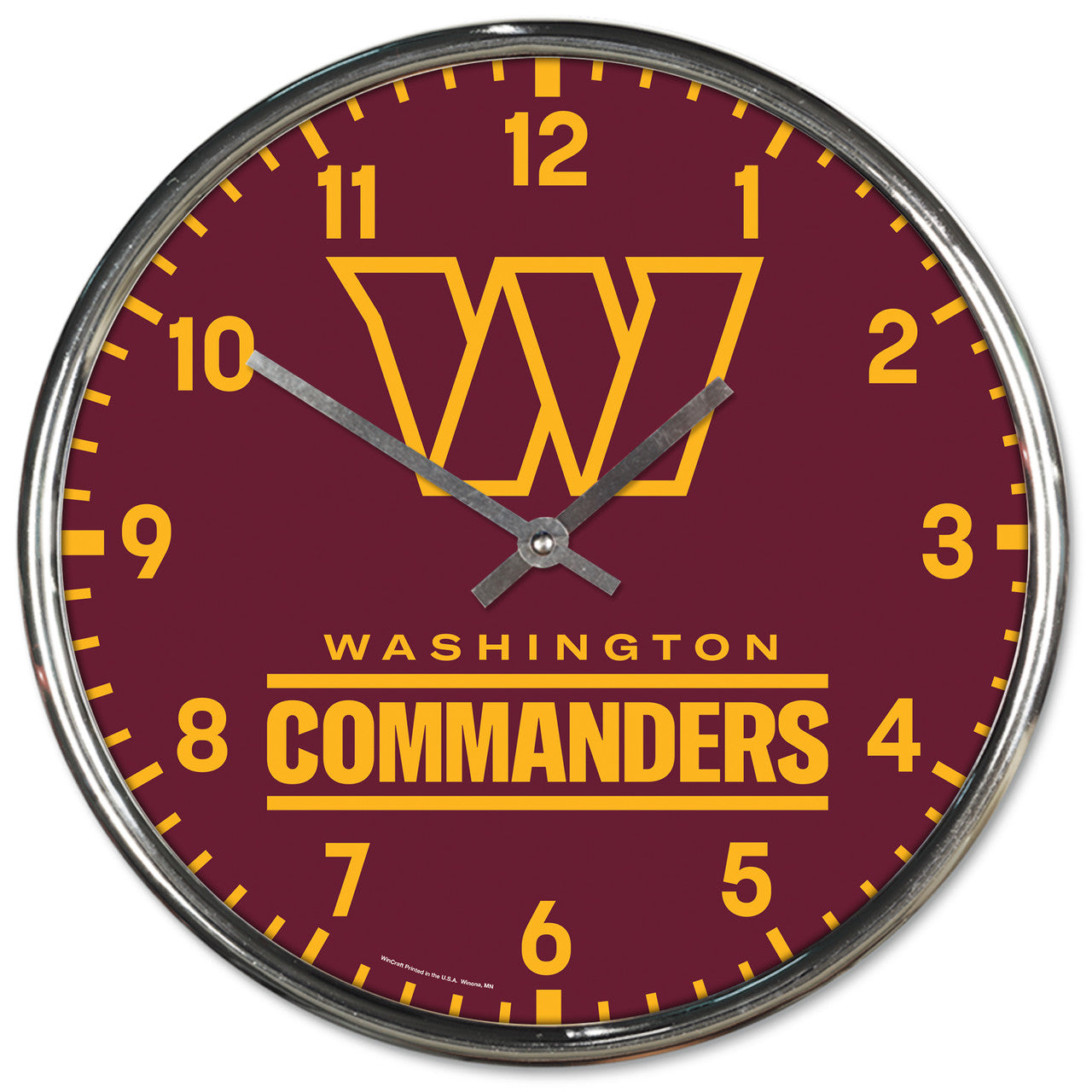 Washington Commanders Clock Round Wall Style Chrome