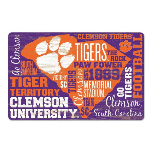 Clemson Tigers Sign 11x17 Wood Wordage Design