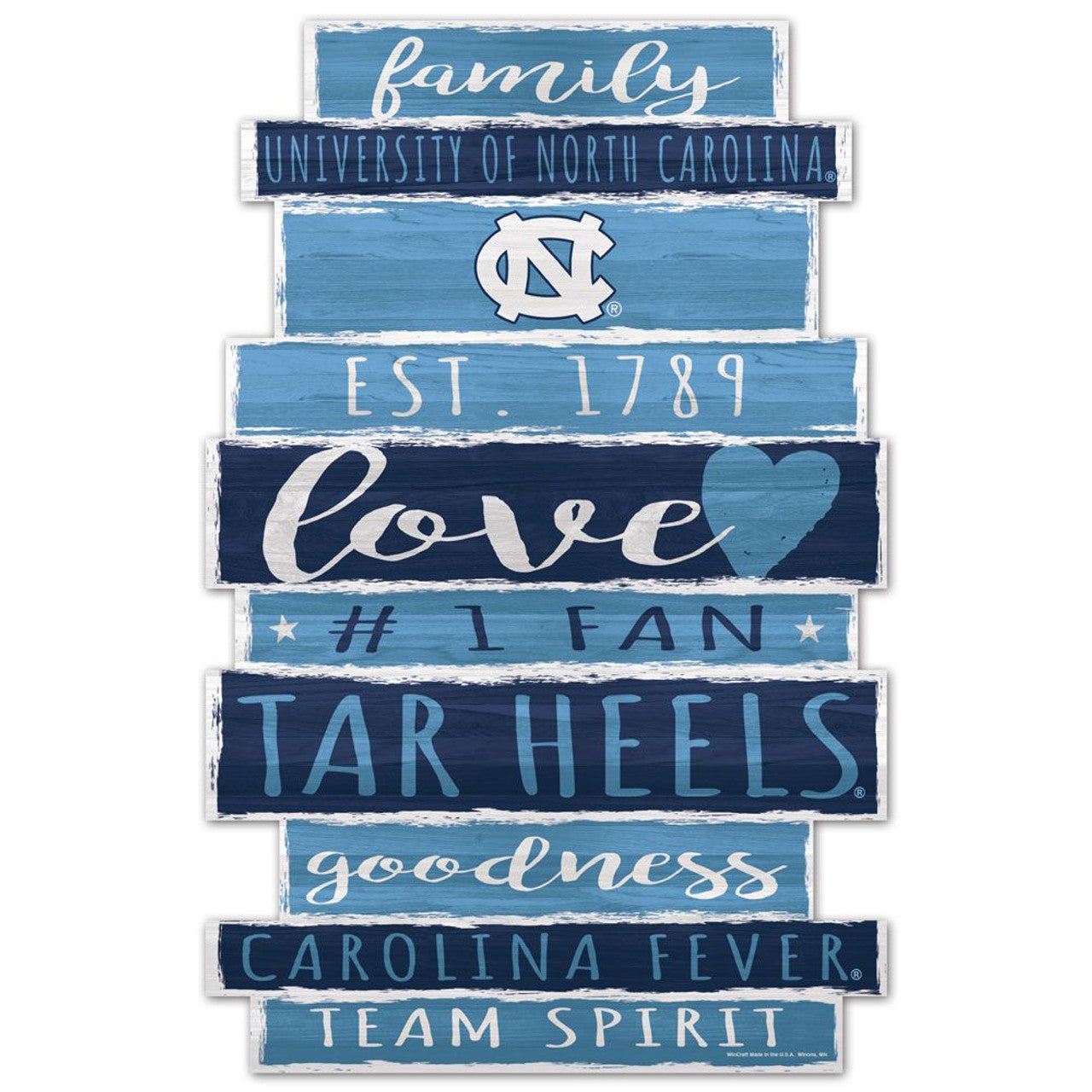 North Carolina Tar Heels Sign 11x17 Wood Family Word Design