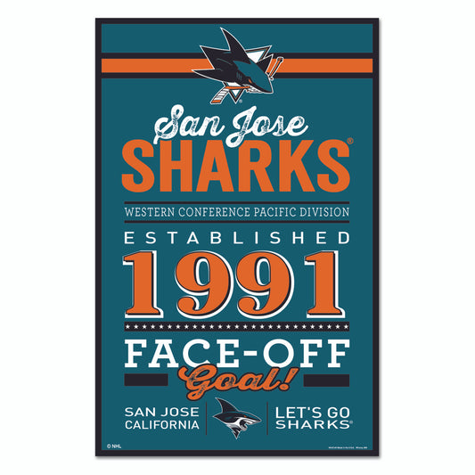 San Jose Sharks Sign 11x17 Wood Established Design