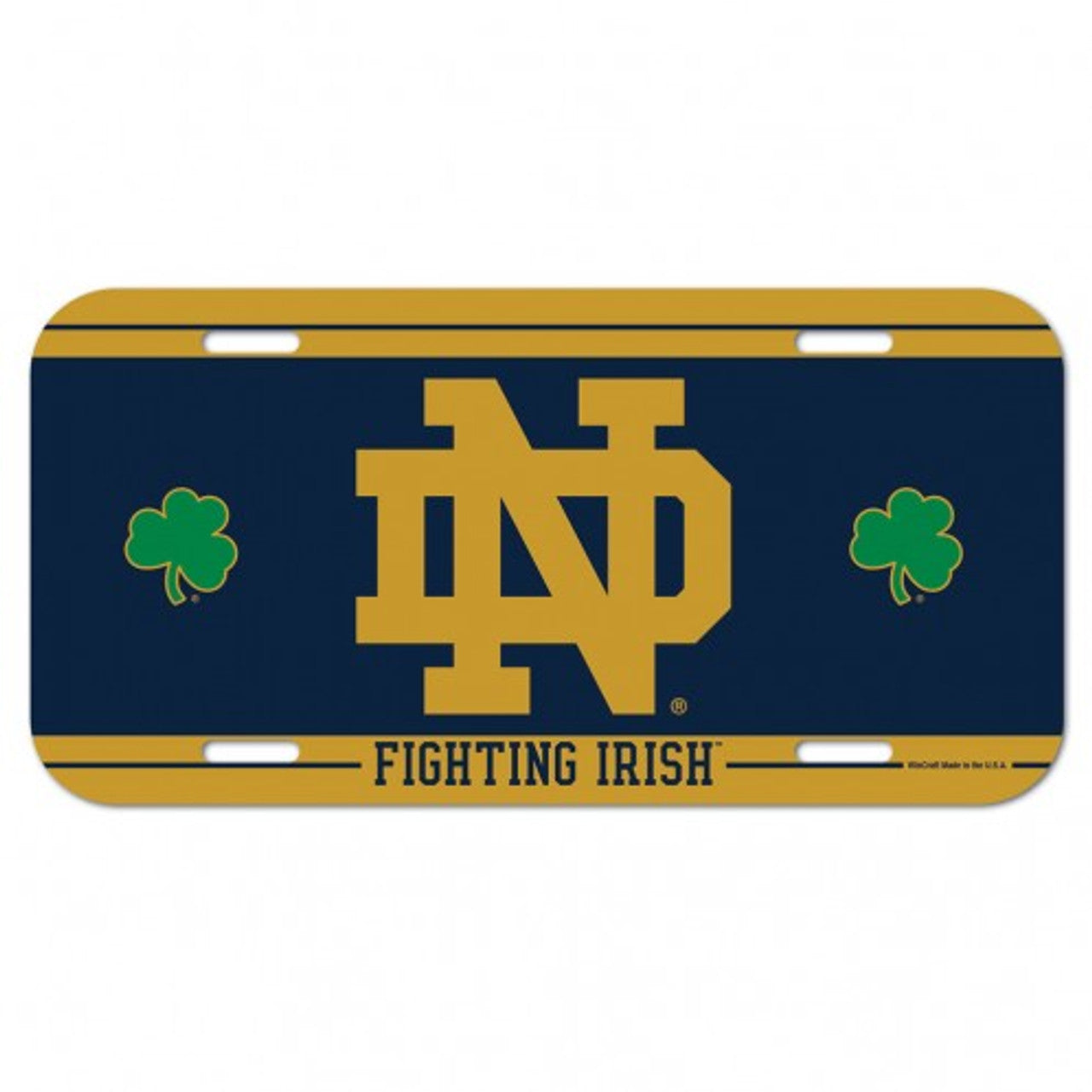 Notre Dame Fighting Irish License Plate Plastic Shamrocks Design