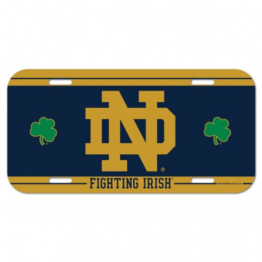 Notre Dame Fighting Irish License Plate Plastic Shamrocks Design