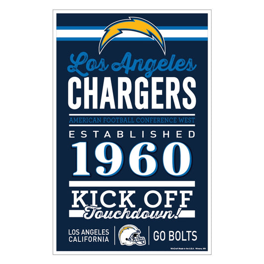 Los Angeles Chargers Sign 11x17 Wood Established Design