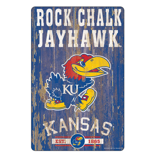 Kansas Jayhawks Sign 11x17 Wood Slogan Design