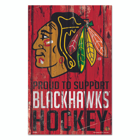 Chicago Blackhawks Sign 11x17 Wood Proud to Support Design