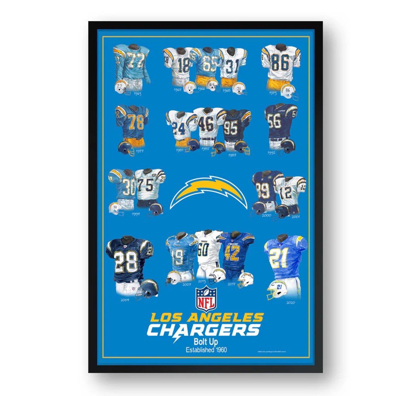 Los Angeles Chargers Framed Print 10x13 Uniform Heritage