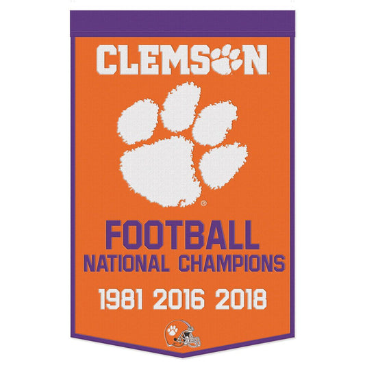 Clemson Tigers Banner Wool 24x38 Dynasty Champ Design Football