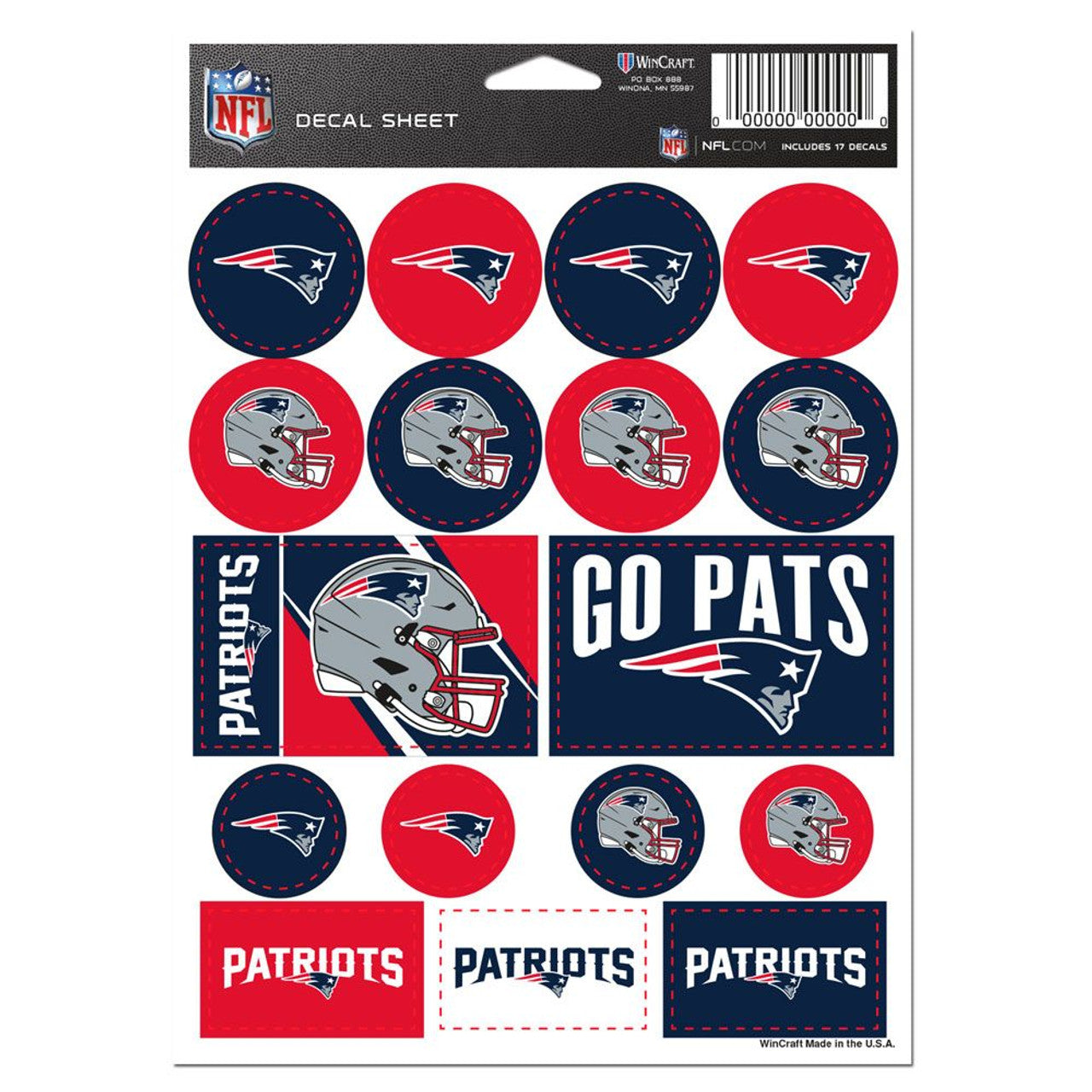 New England Patriots Decal Sheet 5x7 Vinyl