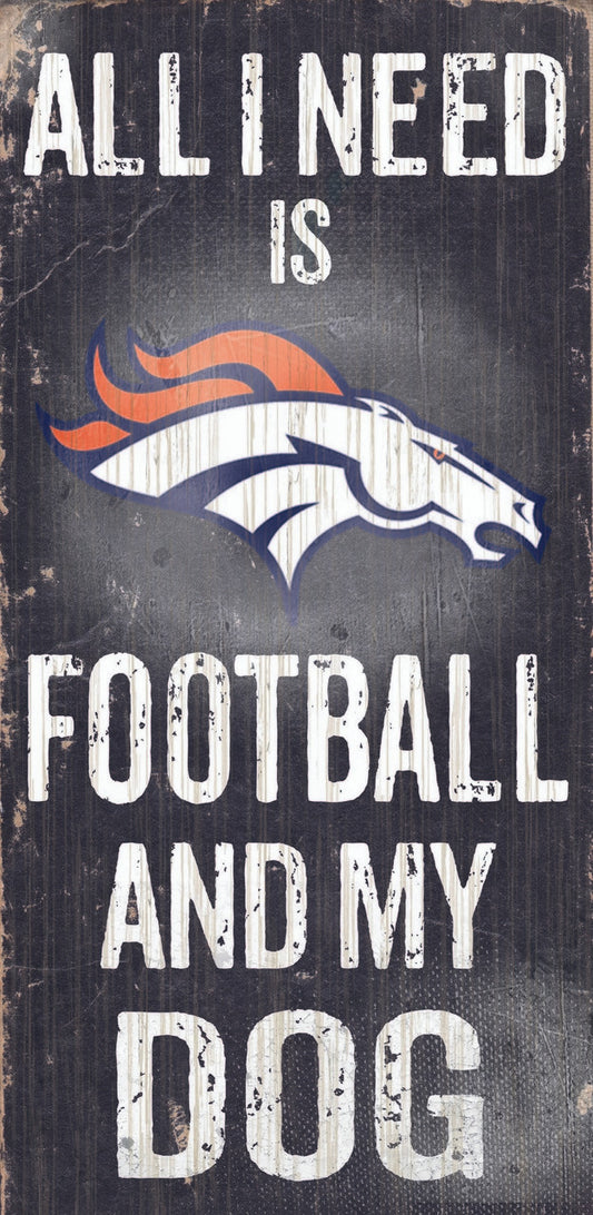 Denver Broncos Wood Sign - Football and Dog 6"x12"