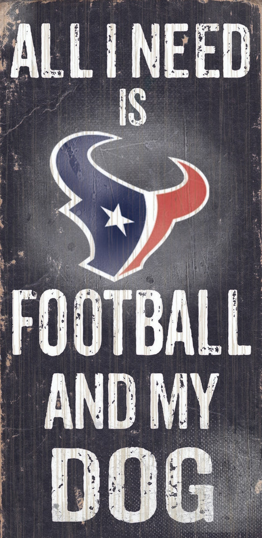 Houston Texans Wood Sign - Football and Dog 6"x12"