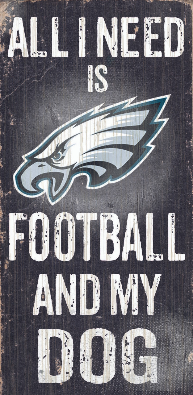 Philadelphia Eagles Wood Sign - Football and Dog 6"x12"