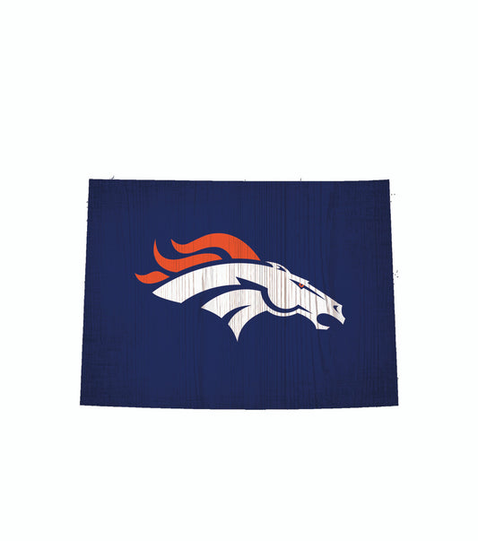 Denver Broncos Sign Wood 12 Inch Team Color State Shape Design