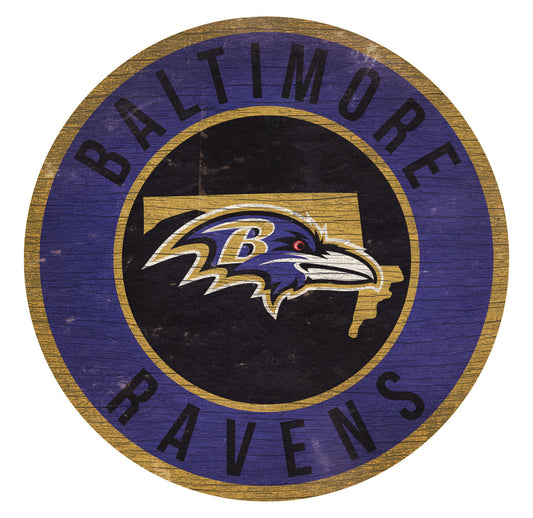 Baltimore Ravens Sign Wood 12 Inch Round State Design