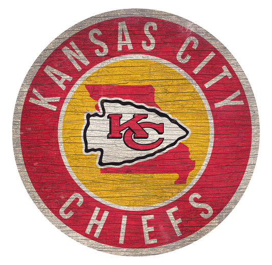 Kansas City Chiefs Sign Wood 12 Inch Round State Design