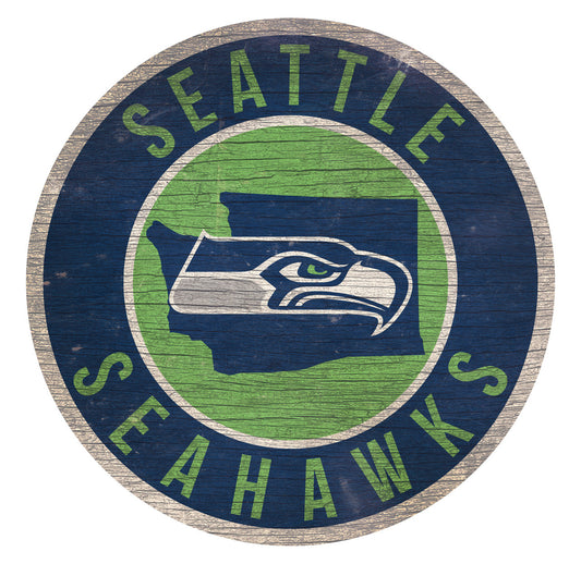 Seattle Seahawks Sign Wood 12 Inch Round State Design