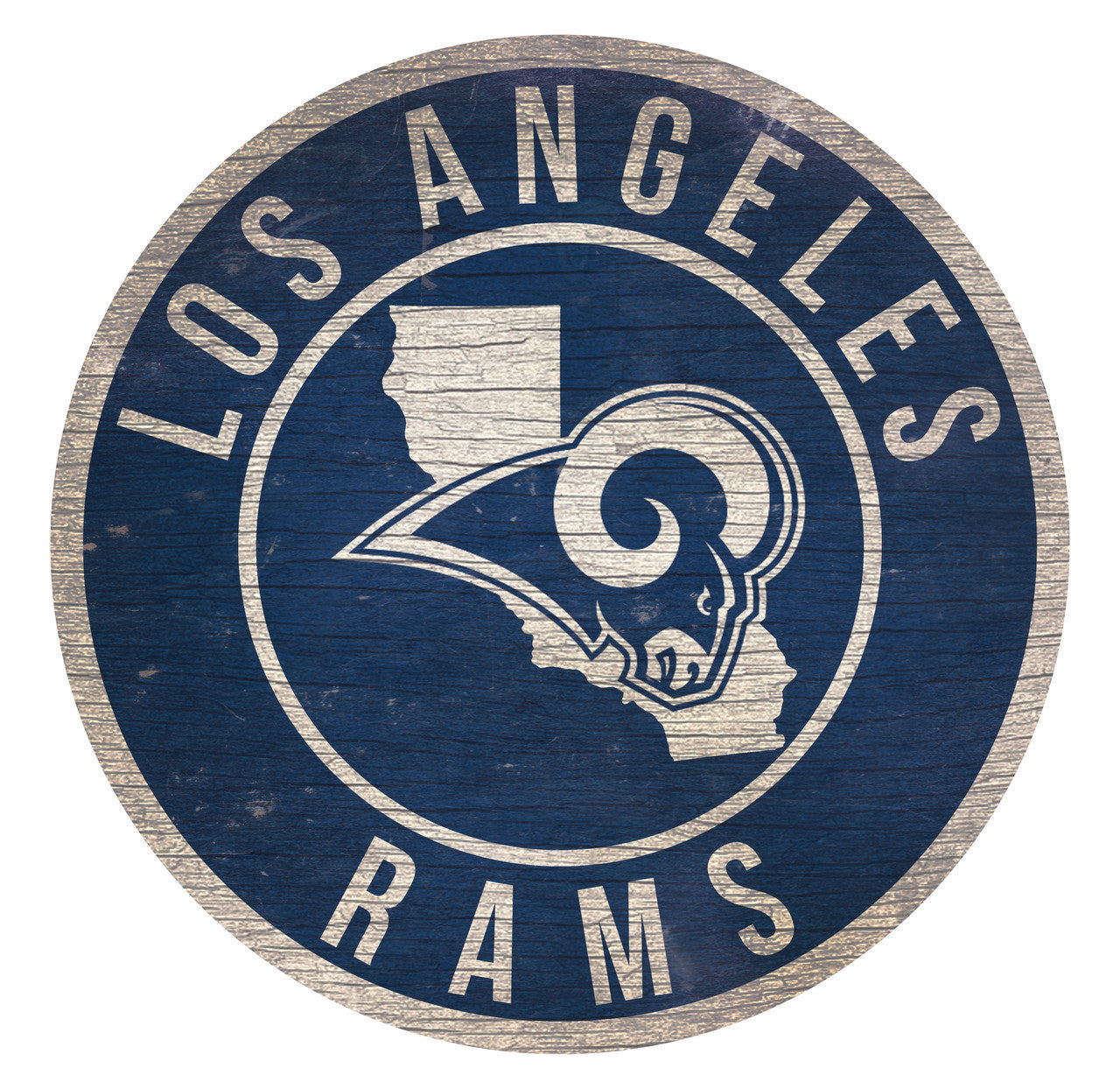 Los Angeles Rams Sign Wood 12 Inch Round State Design