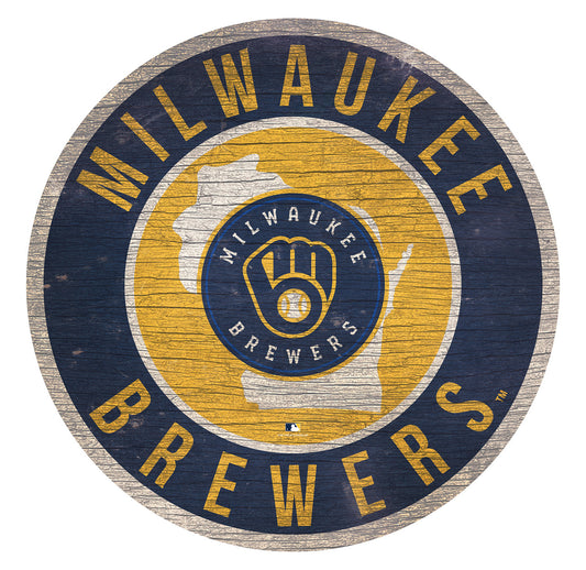 Milwaukee Brewers Sign Wood 12 Inch Round State Design