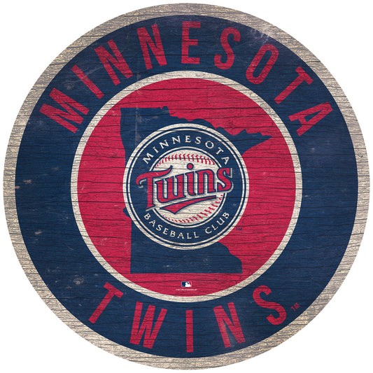 Minnesota Twins  Sign Wood 12 Inch Round State Design