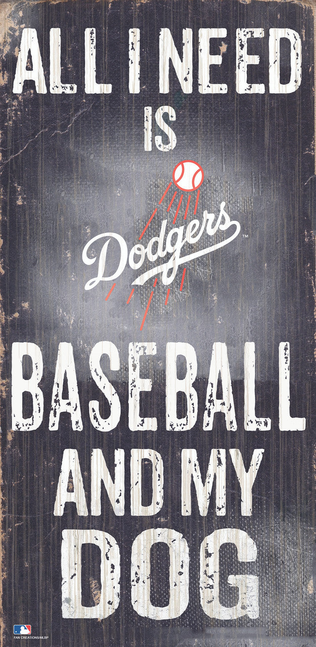 Los Angeles Dodgers Sign Wood 6x12 Baseball and Dog Design