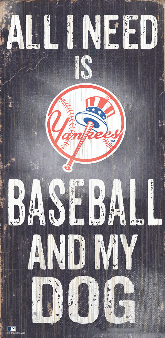 New York Yankees Sign Wood 6x12 Baseball and Dog Design