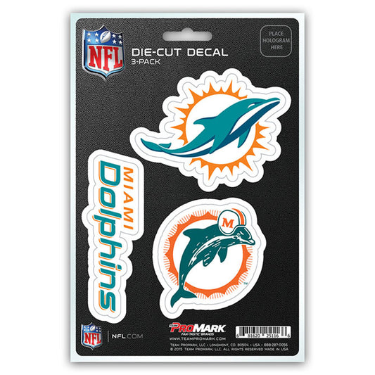 Miami Dolphins Decal Die Cut Team 3 Pack