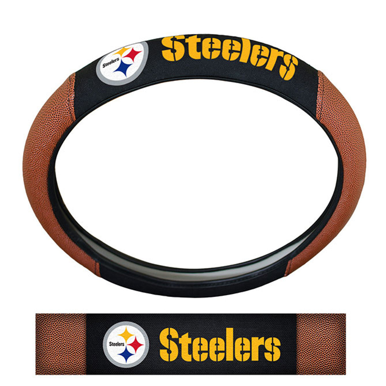 Pittsburgh Steelers Steering Wheel Cover Premium Pigskin Style