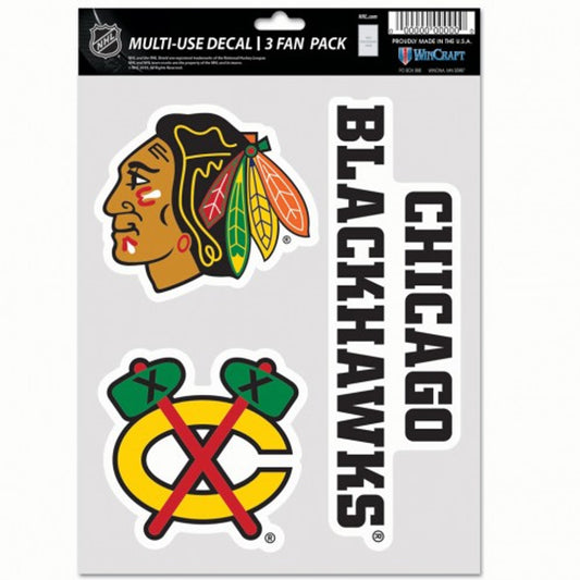 Chicago Blackhawks Decal Multi Use Fan 3 Pack