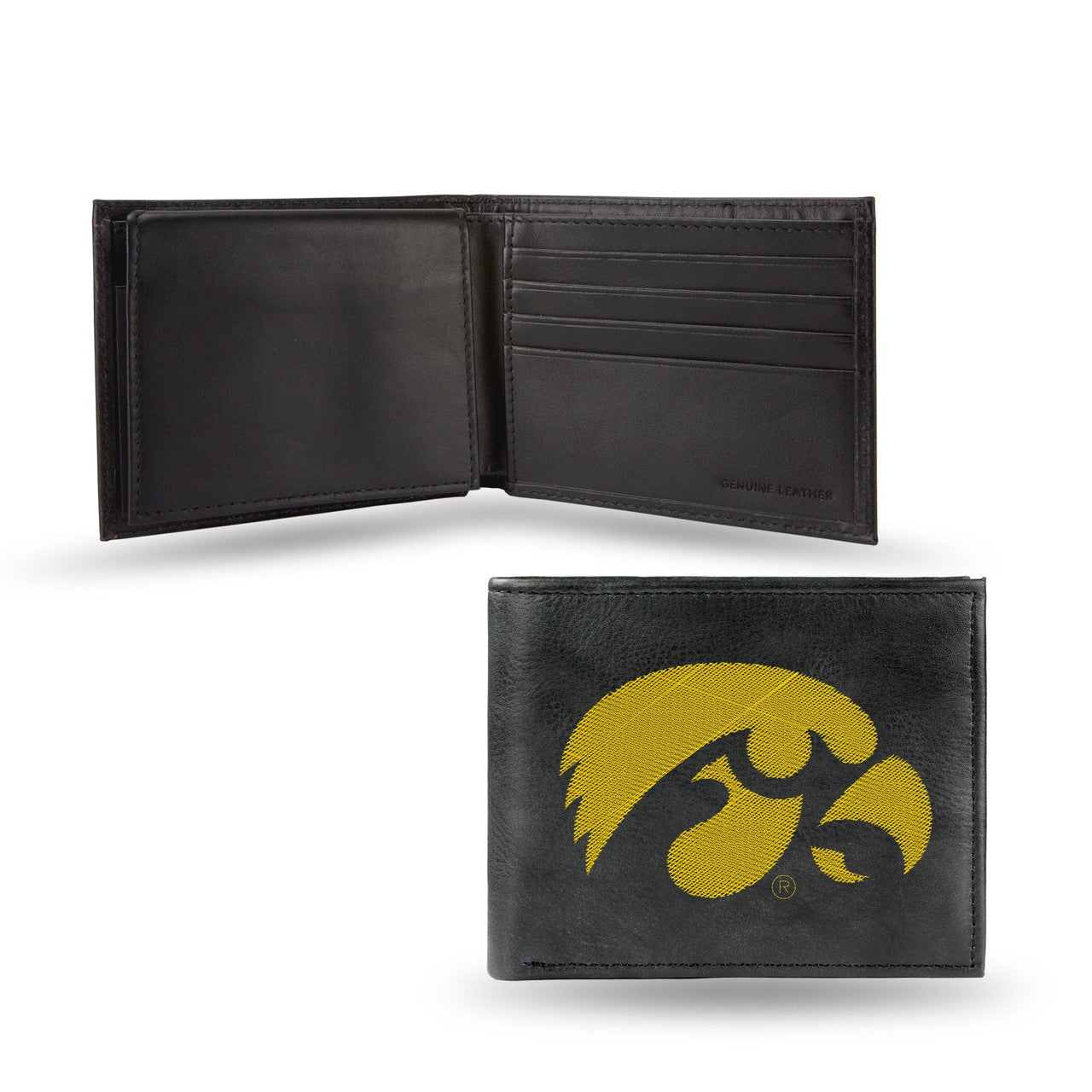 Iowa Hawkeyes Wallet Billfold Leather Embroidered Black